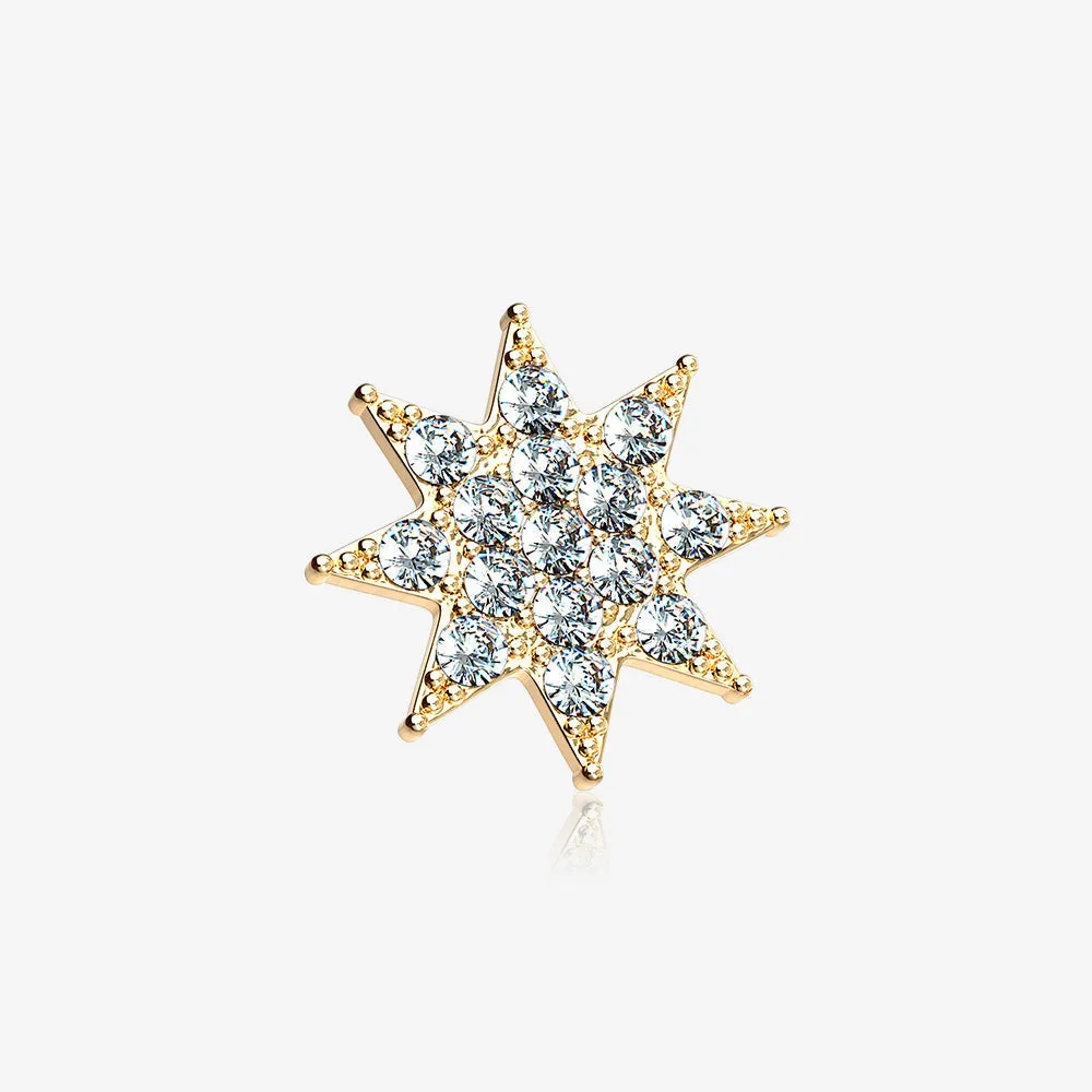 14 Karat Gold Sparkle Starburst Dermal Anchor Top Part