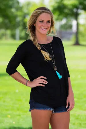 3/4 Sleeve Piko Top - Black