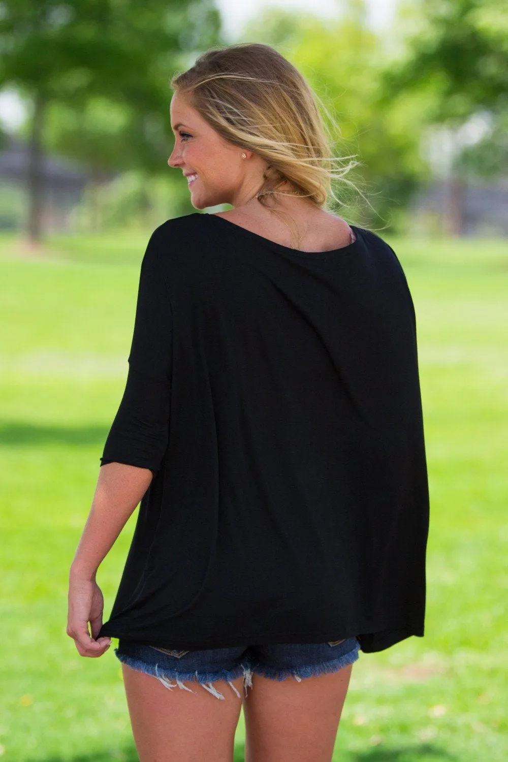 3/4 Sleeve Piko Top - Black
