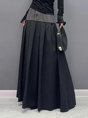 A-Line High Waisted Contrast Color Pleated Split-Joint Skirts Bottoms