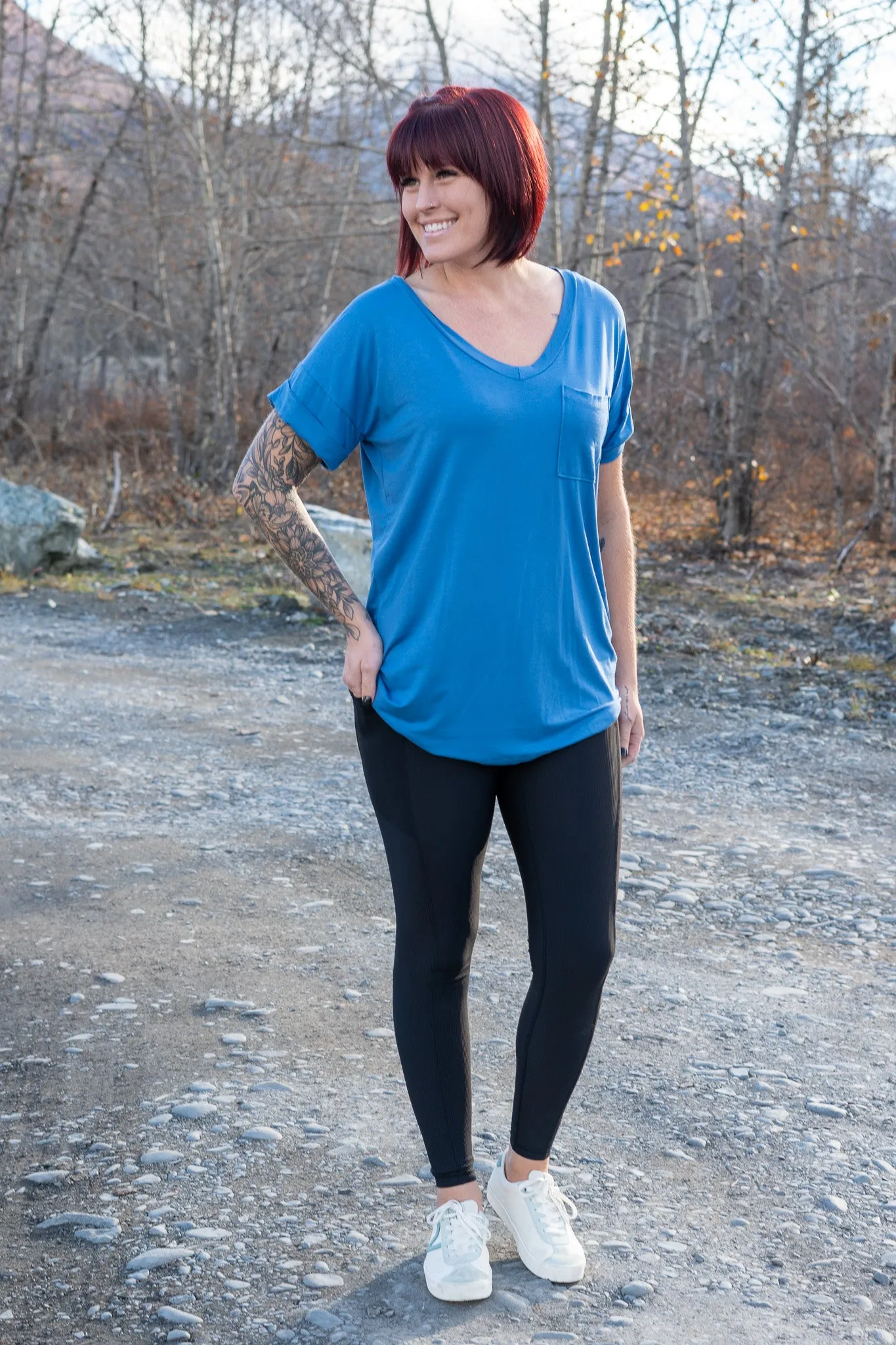 Absolutely Basic V-Neck Top in Azure