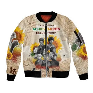 African Achievements Sleeve Zip Bomber Jacket Civil Rights Female Leaders Sunflower DT04