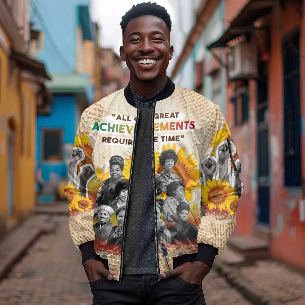 African Achievements Sleeve Zip Bomber Jacket Civil Rights Female Leaders Sunflower DT04