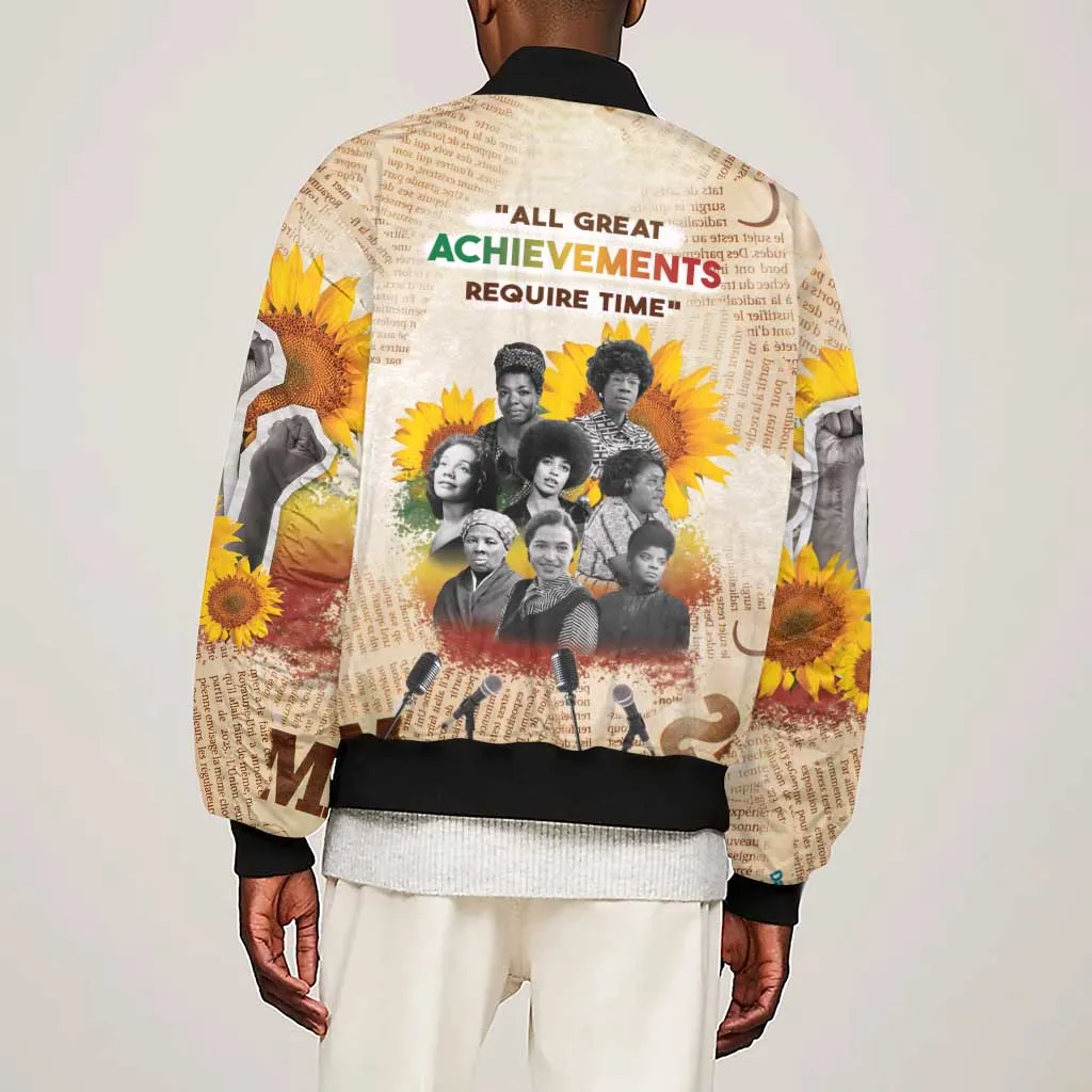 African Achievements Sleeve Zip Bomber Jacket Civil Rights Female Leaders Sunflower DT04