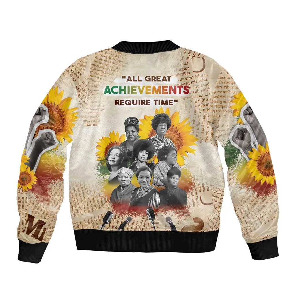 African Achievements Sleeve Zip Bomber Jacket Civil Rights Female Leaders Sunflower DT04