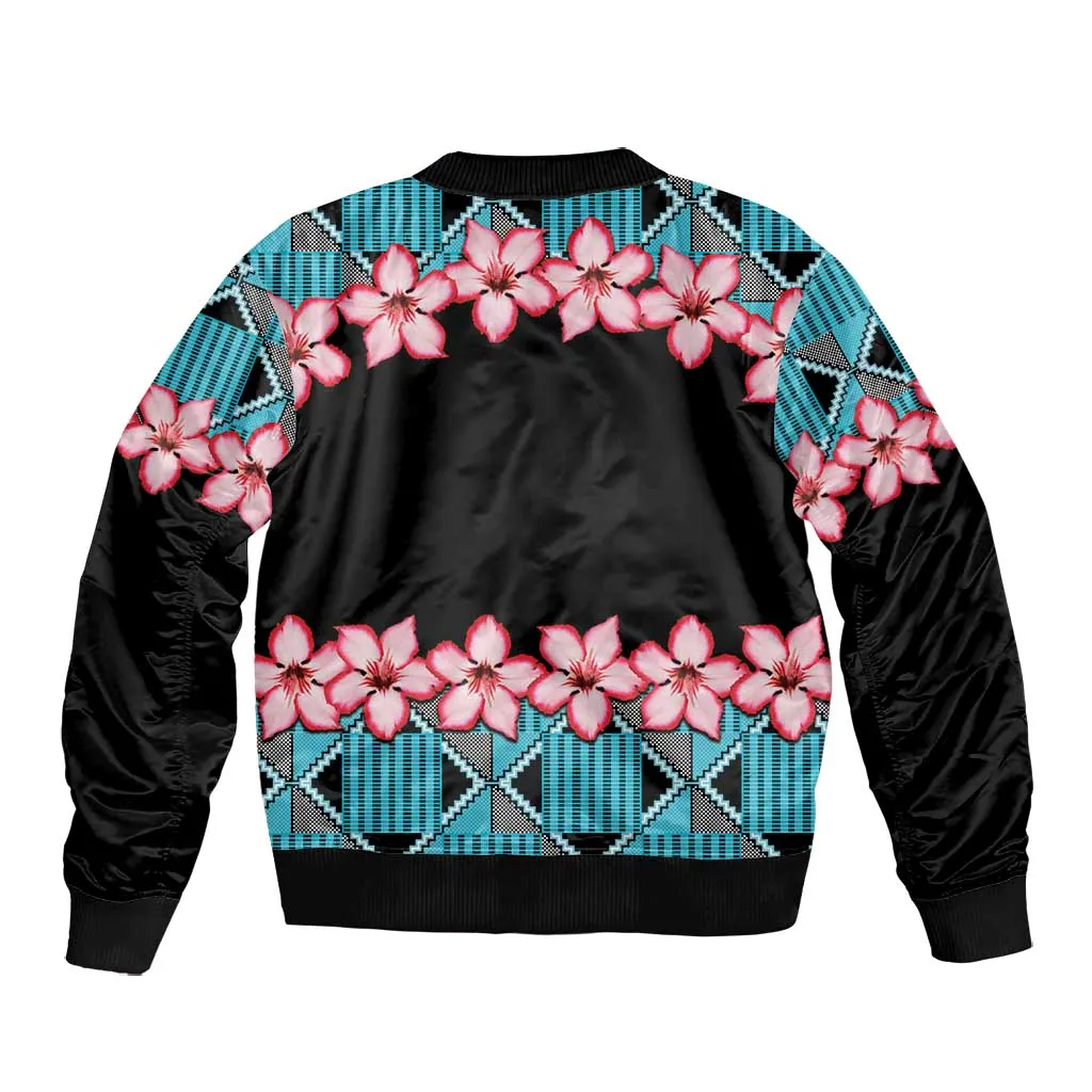 African Adenium Multiflorum Flowers Bomber Jacket with Kente Style LT9
