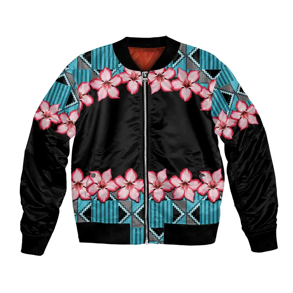 African Adenium Multiflorum Flowers Bomber Jacket with Kente Style LT9