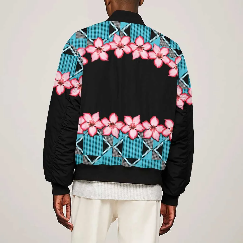 African Adenium Multiflorum Flowers Bomber Jacket with Kente Style LT9