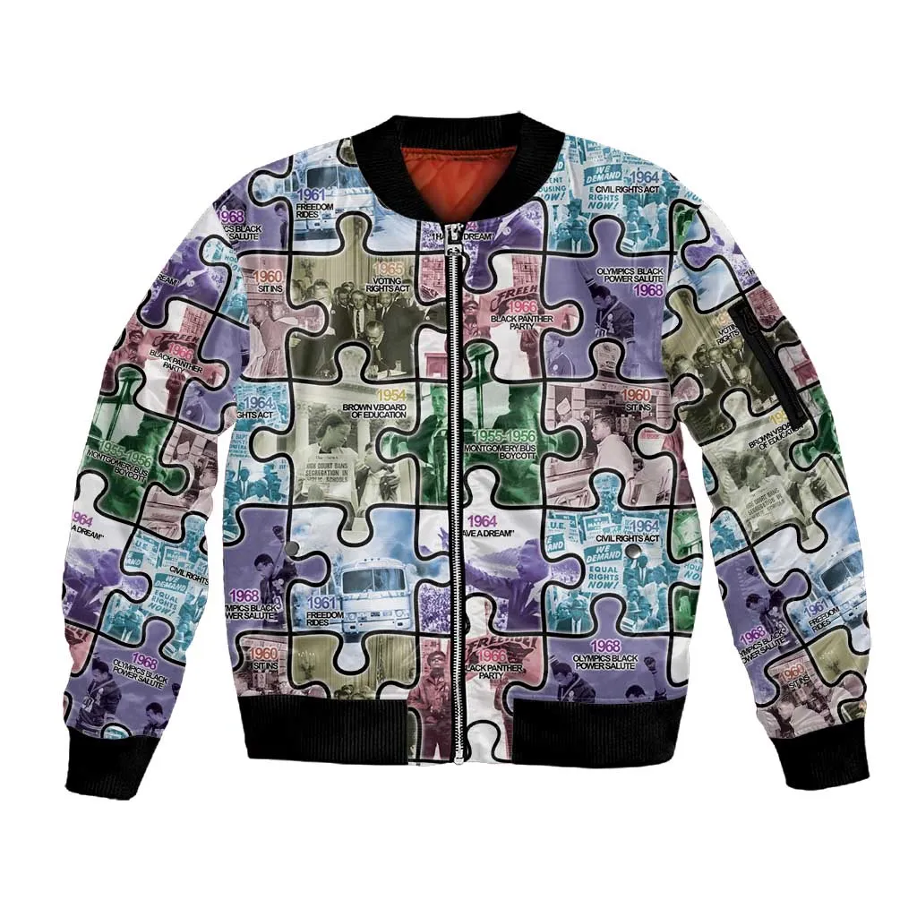 African American Sleeve Zip Bomber Jacket The Civil Rights Journey in Puzzle DT03