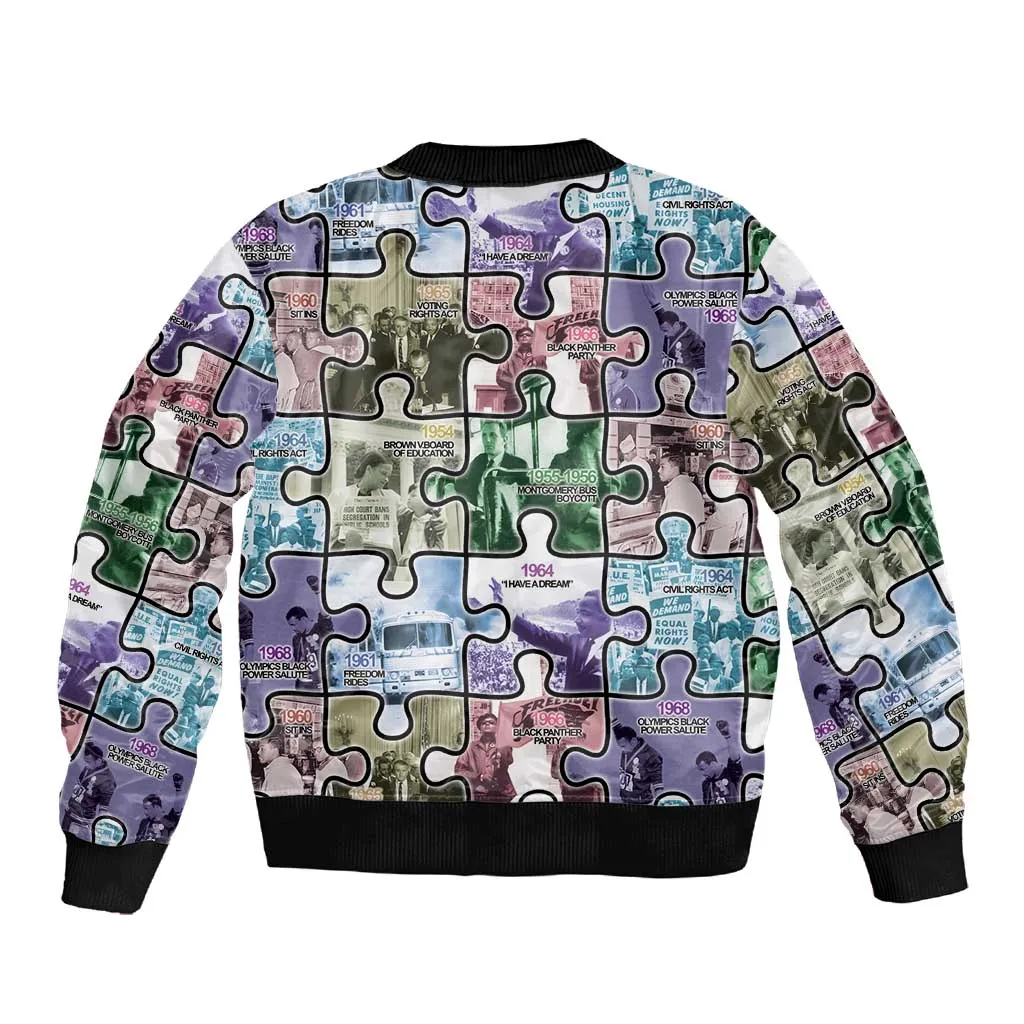 African American Sleeve Zip Bomber Jacket The Civil Rights Journey in Puzzle DT03