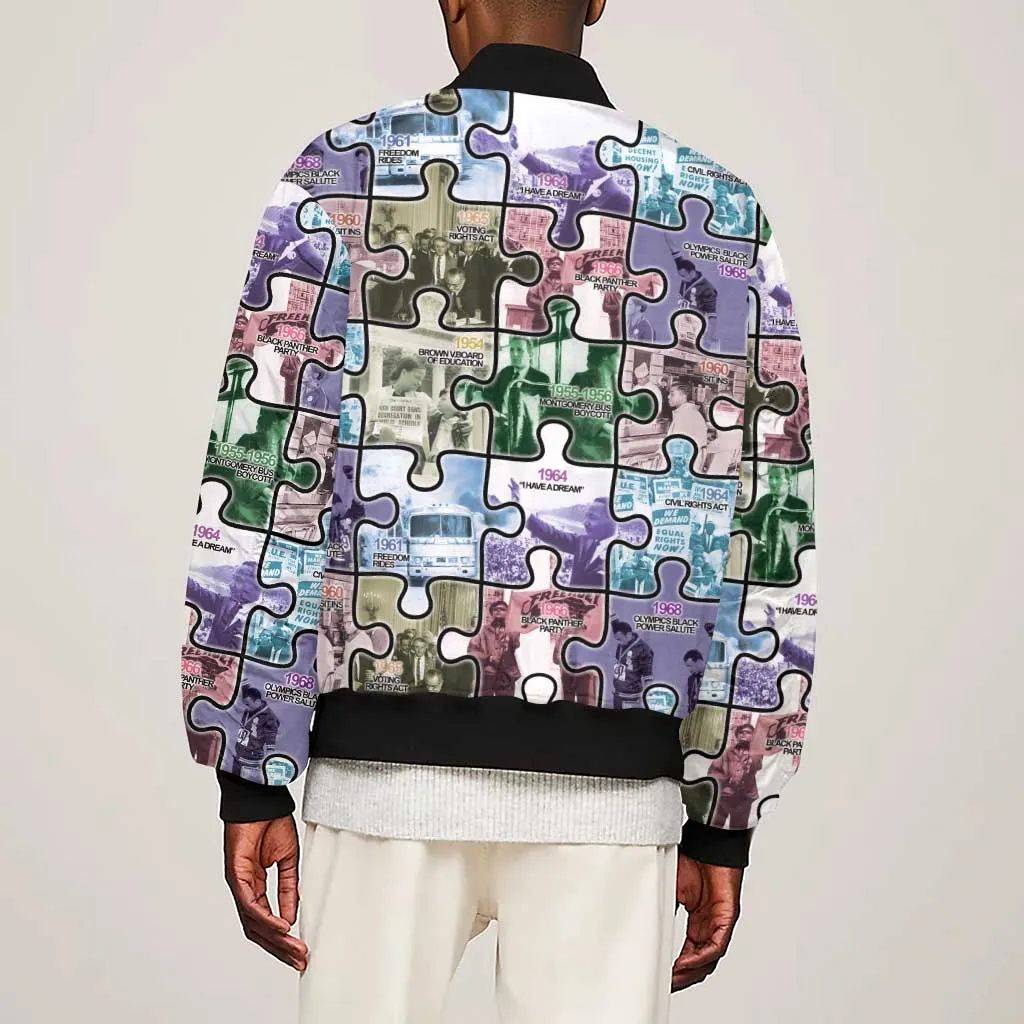 African American Sleeve Zip Bomber Jacket The Civil Rights Journey in Puzzle DT03