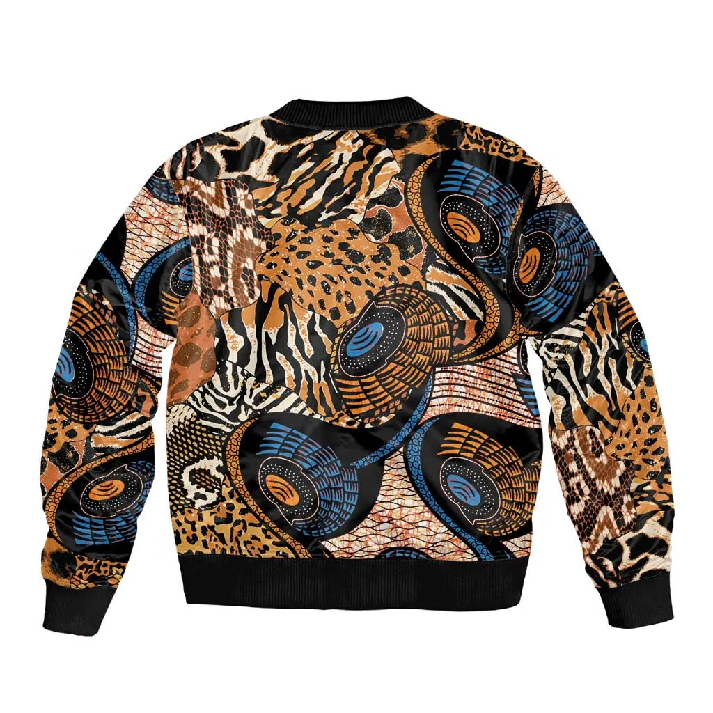 African Ankara Motifs Mixed Animal Skins Sleeve Zip Bomber Jacket LT9