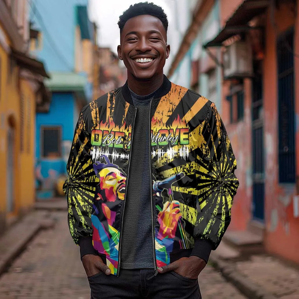 Afro-American Reggae Legend Bob Sleeve Zip Bomber Jacket One Love - Grunge Style LT15
