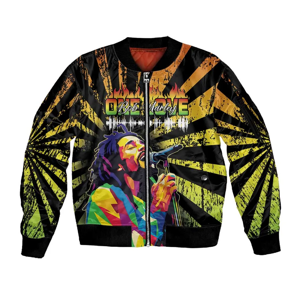 Afro-American Reggae Legend Bob Sleeve Zip Bomber Jacket One Love - Grunge Style LT15