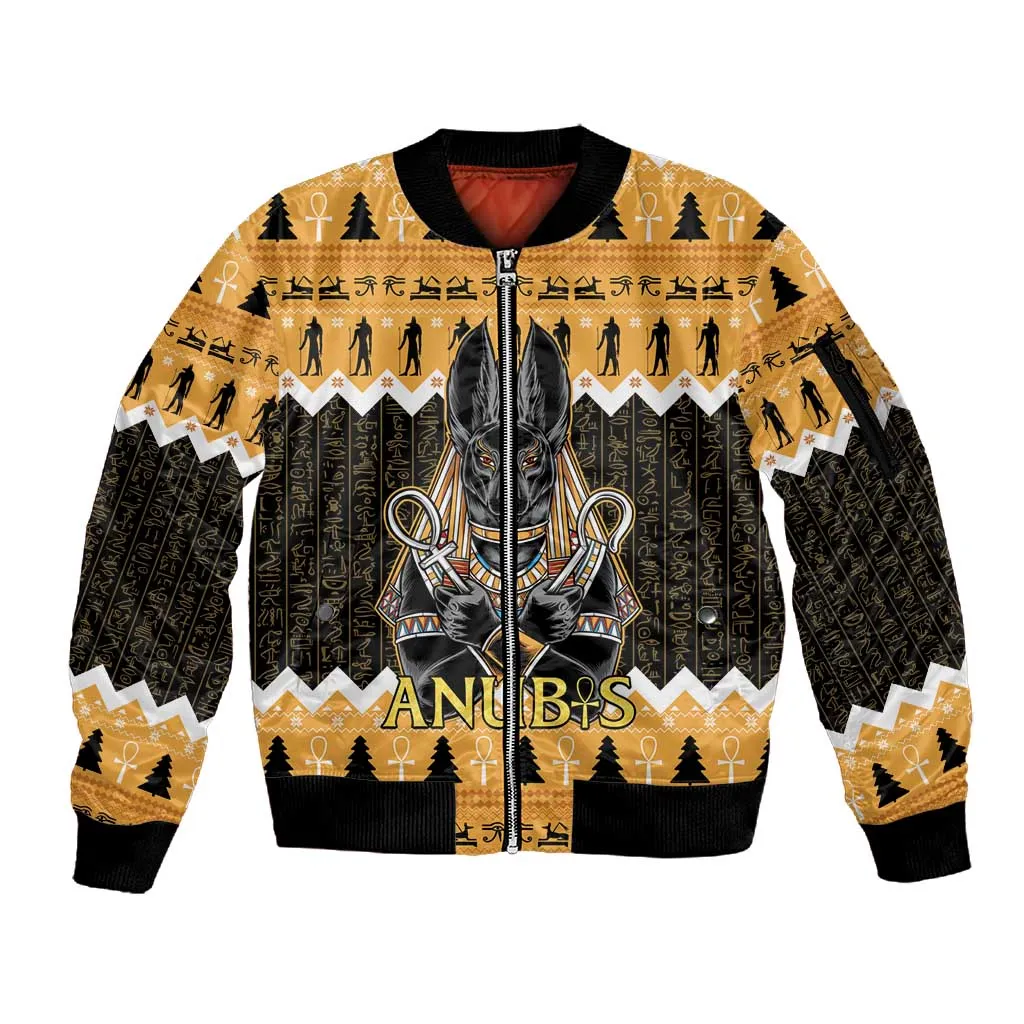 Afro Ancient Egyptian Sleeve Zip Bomber Jacket Anubis - Merry Christmas LT15