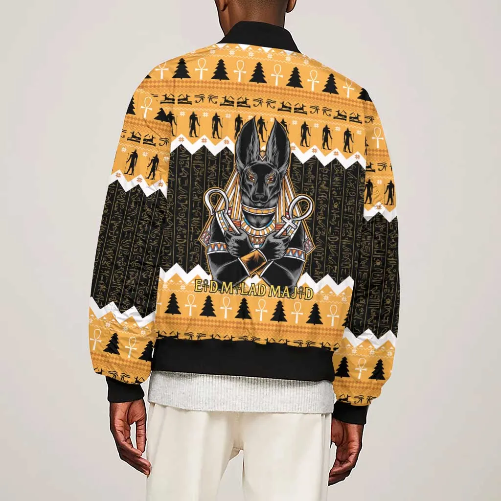 Afro Ancient Egyptian Sleeve Zip Bomber Jacket Anubis - Merry Christmas LT15
