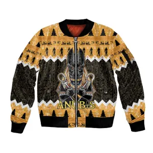 Afro Ancient Egyptian Sleeve Zip Bomber Jacket Anubis - Merry Christmas LT15