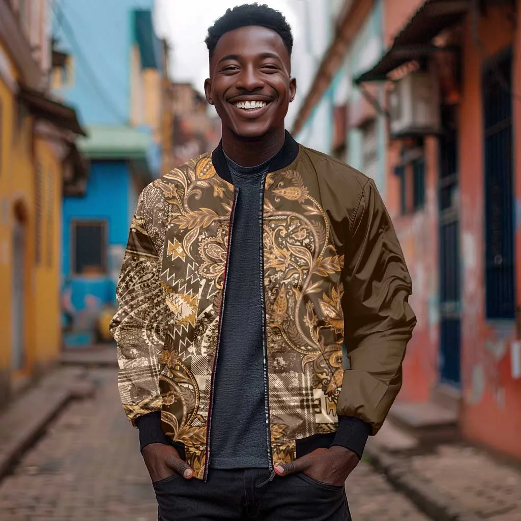 Afro Floral mix Maasai Shuka Bomber Jacket Gold Moitf LT9