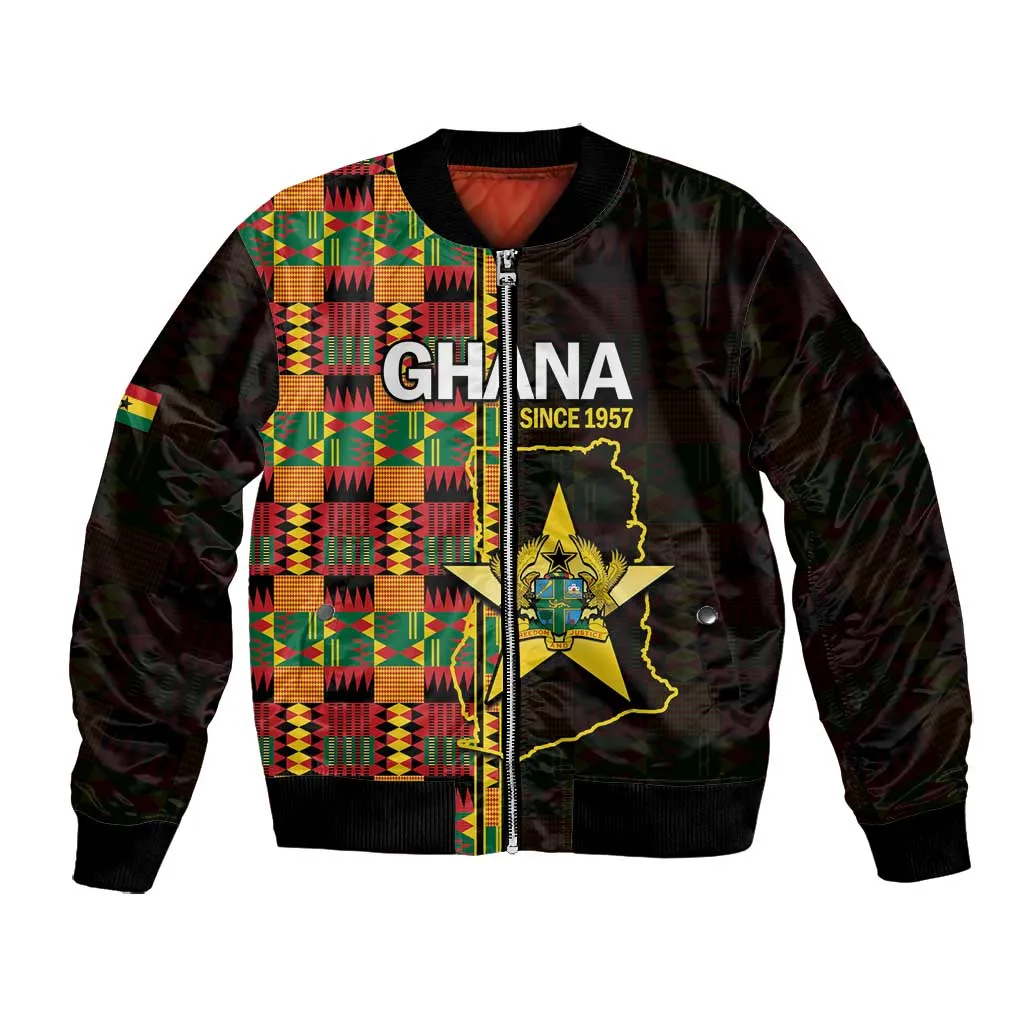 Afro Ghana Independence Day Bomber Jacket Ghanaian 1957 Kente Pattern LT14