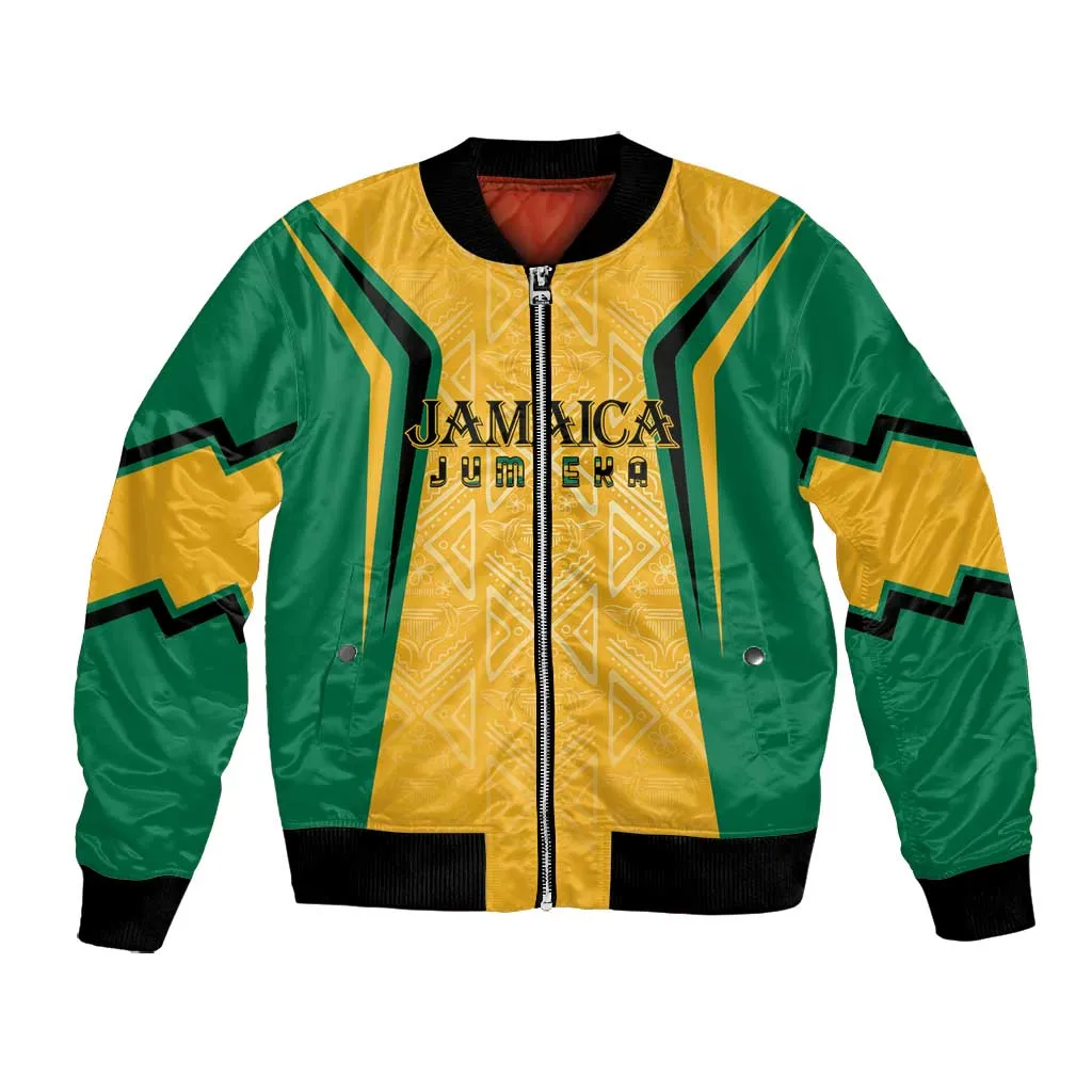 Afro-Jamaica Custom Bomber Jacket Golden Ethnic Motifs LT7
