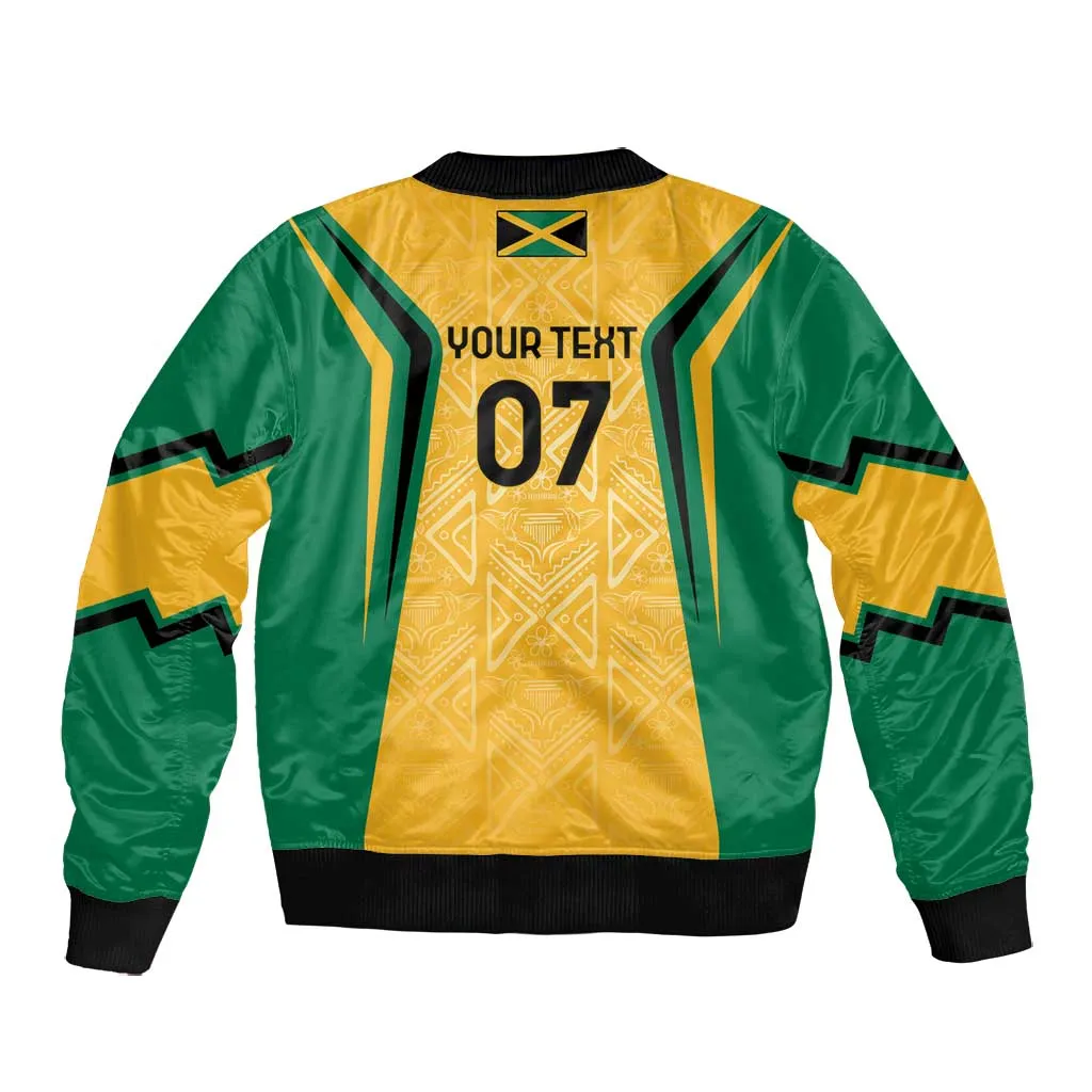 Afro-Jamaica Custom Bomber Jacket Golden Ethnic Motifs LT7