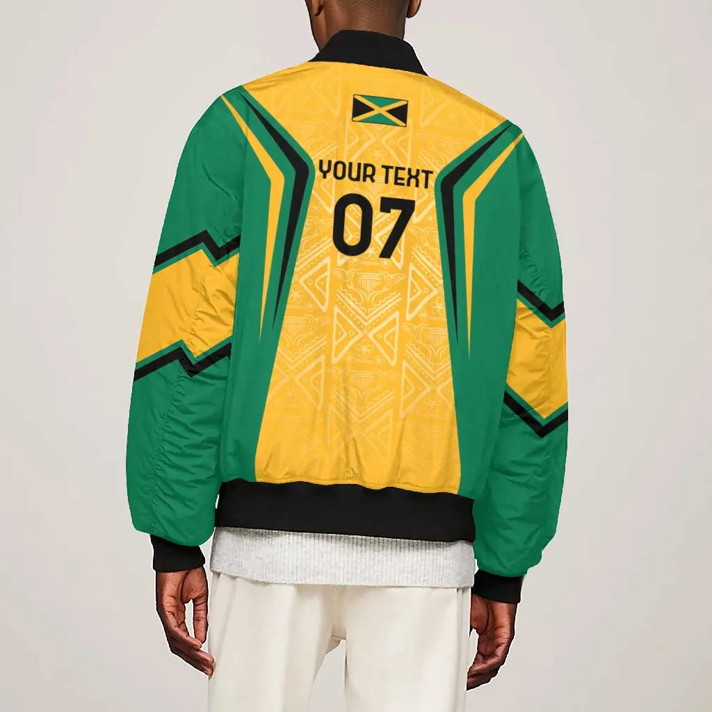 Afro-Jamaica Custom Bomber Jacket Golden Ethnic Motifs LT7