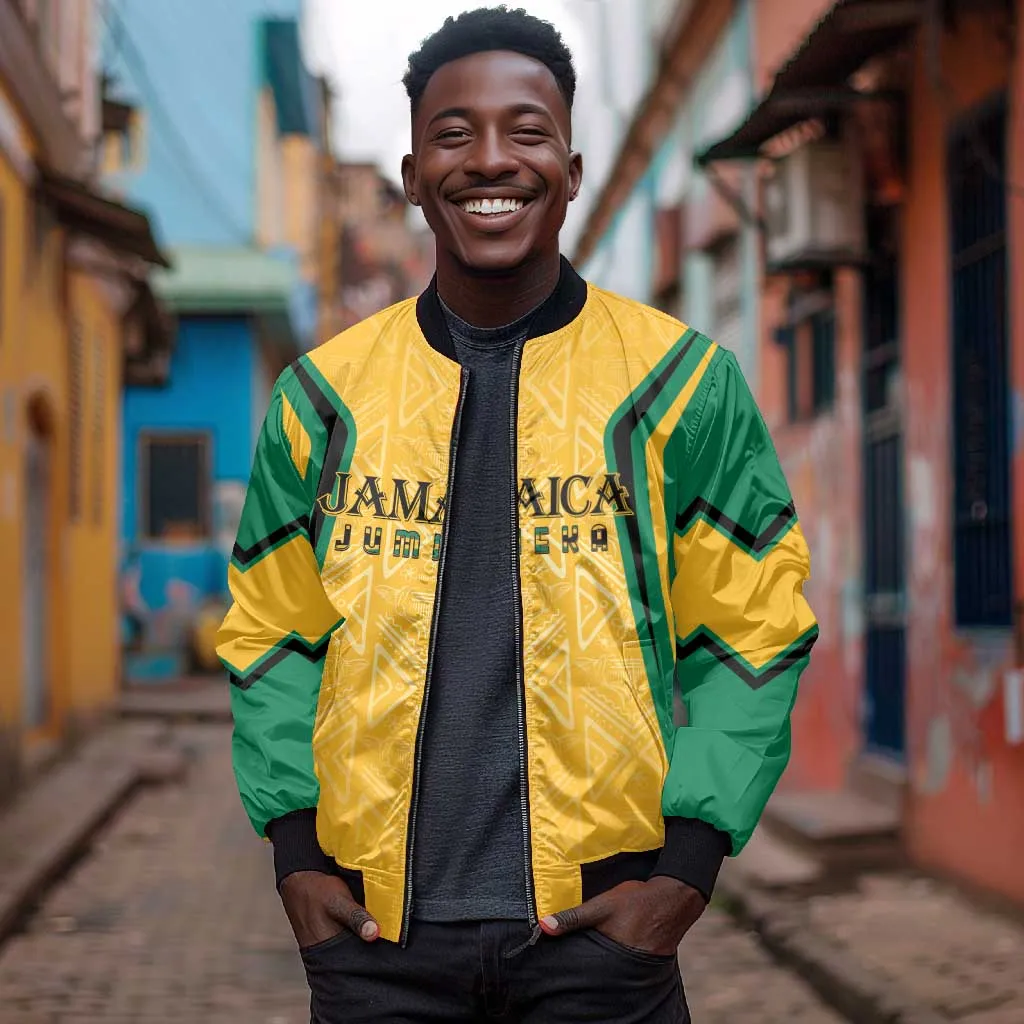 Afro-Jamaica Custom Bomber Jacket Golden Ethnic Motifs LT7