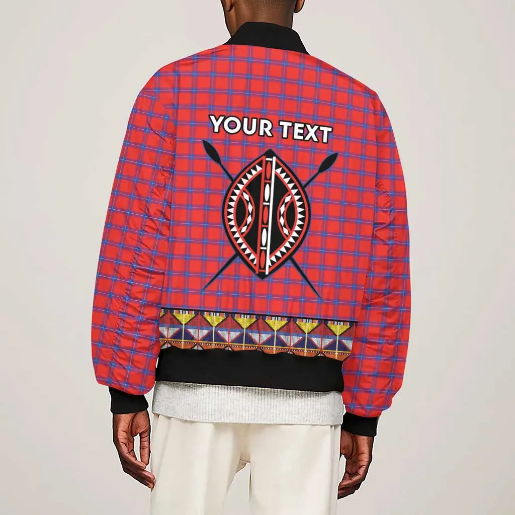Afro Kenya Maasai Shuka Personalized Sleeve Zip Bomber Jacket Maasai Shield Mix Dashiki LT15