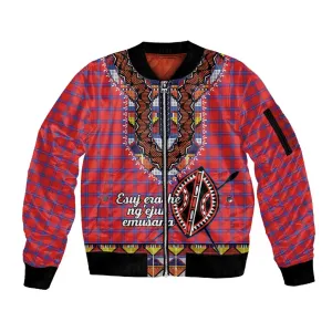 Afro Kenya Maasai Shuka Personalized Sleeve Zip Bomber Jacket Maasai Shield Mix Dashiki LT15