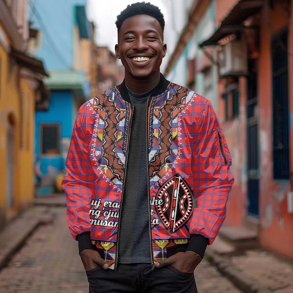 Afro Kenya Maasai Shuka Personalized Sleeve Zip Bomber Jacket Maasai Shield Mix Dashiki LT15
