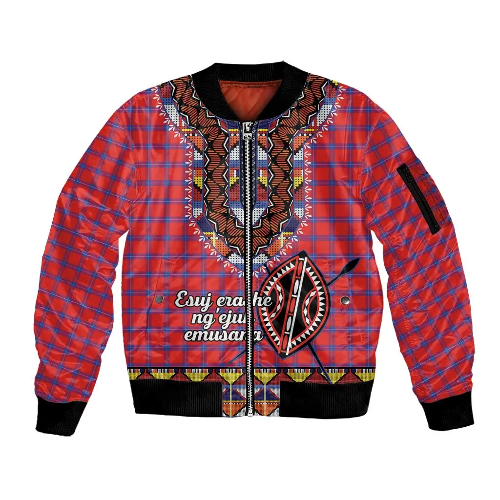 Afro Kenya Maasai Shuka Personalized Sleeve Zip Bomber Jacket Maasai Shield Mix Dashiki LT15