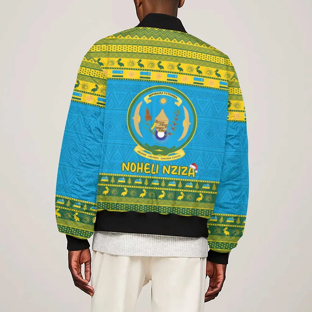Afro Rwanda Christmas Sleeve Zip Bomber Jacket Noheli Nziza Coat Of Arms - African Pattern LT15