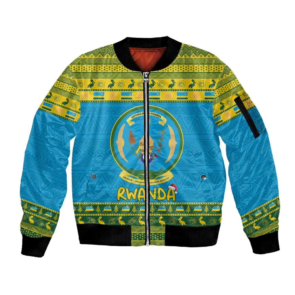 Afro Rwanda Christmas Sleeve Zip Bomber Jacket Noheli Nziza Coat Of Arms - African Pattern LT15