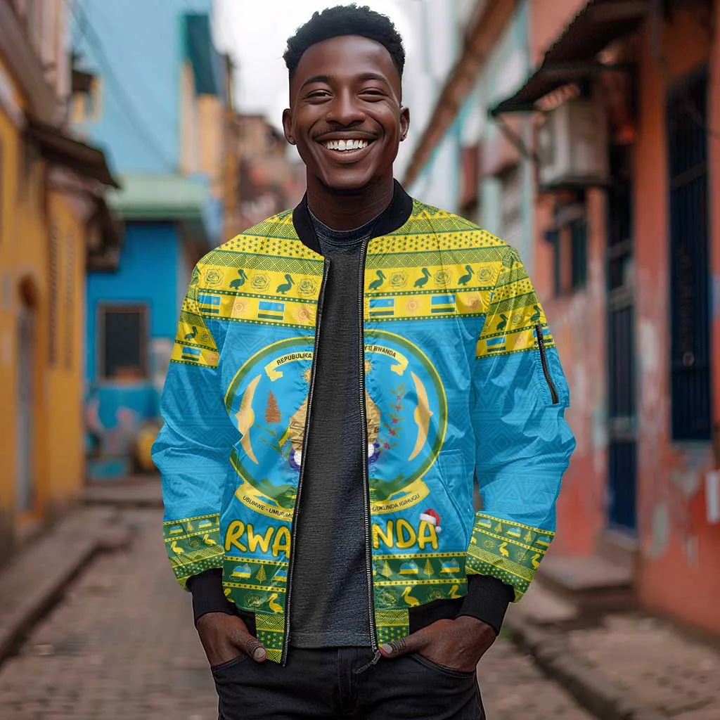 Afro Rwanda Christmas Sleeve Zip Bomber Jacket Noheli Nziza Coat Of Arms - African Pattern LT15