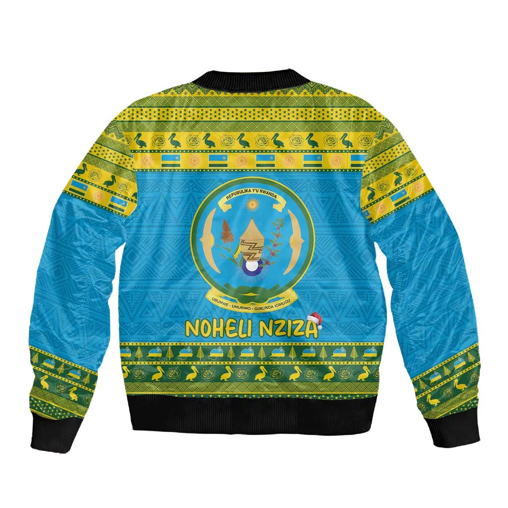 Afro Rwanda Christmas Sleeve Zip Bomber Jacket Noheli Nziza Coat Of Arms - African Pattern LT15