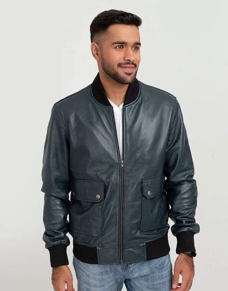 Armin Blue Bomber Aviator Leather Jacket