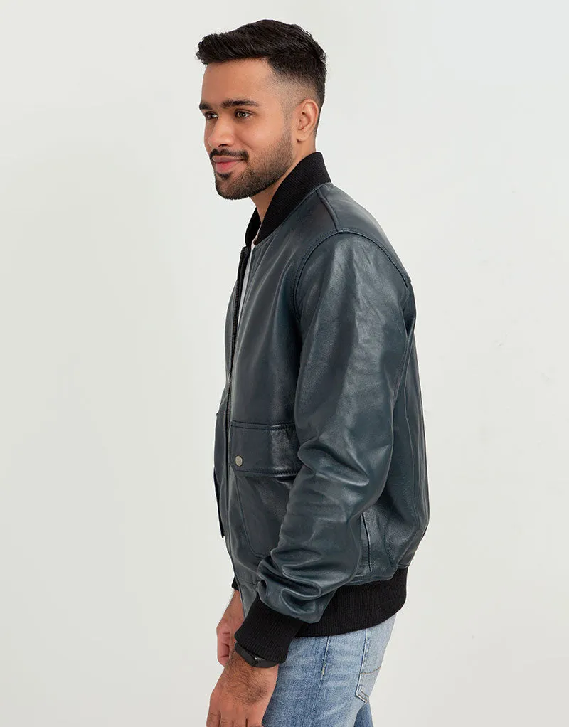 Armin Blue Bomber Aviator Leather Jacket