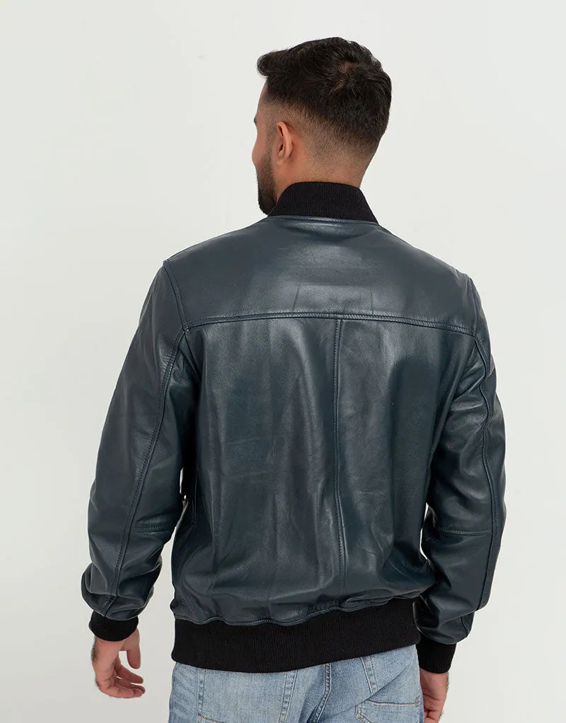 Armin Blue Bomber Aviator Leather Jacket