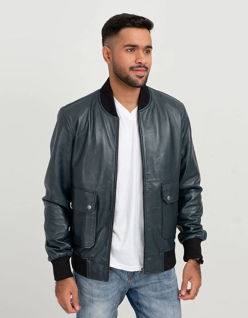Armin Blue Bomber Aviator Leather Jacket
