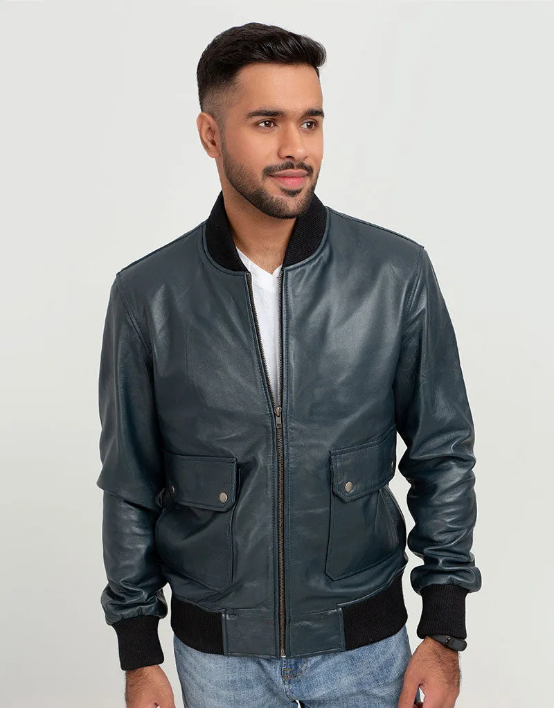 Armin Blue Bomber Aviator Leather Jacket