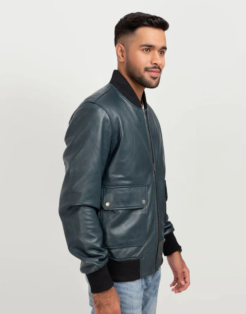 Armin Blue Bomber Aviator Leather Jacket