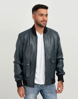 Armin Blue Bomber Aviator Leather Jacket