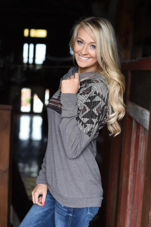 Aztec Cowl Neck ~ Grey