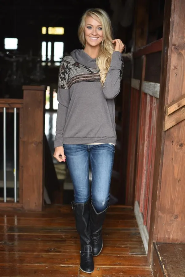Aztec Cowl Neck ~ Grey