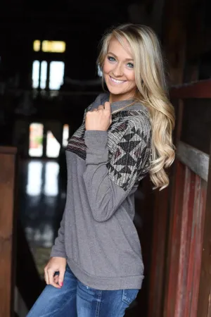 Aztec Cowl Neck ~ Grey