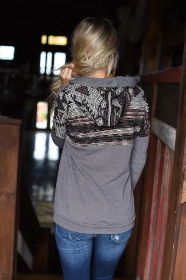 Aztec Cowl Neck ~ Grey