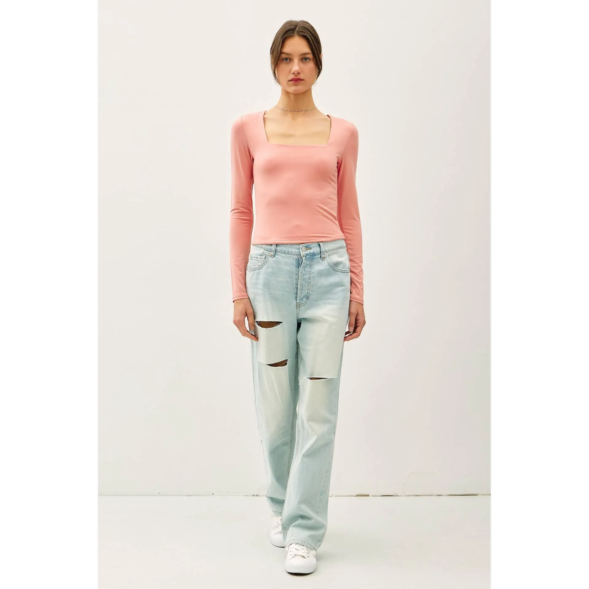 BASIC SQUARE NECK LONG SLEEVE TOP