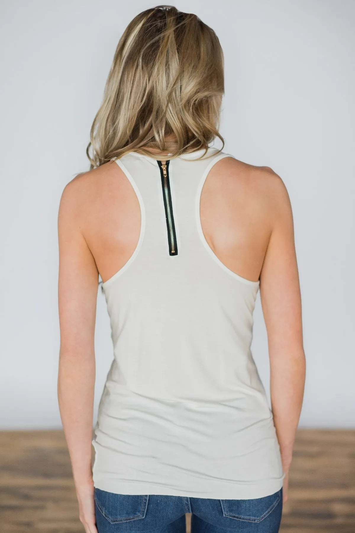 Basic Zipper Pocket Tank ~ Ivory
