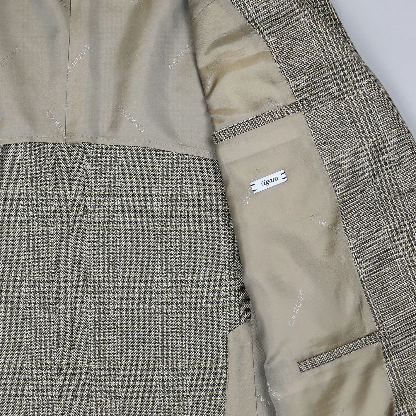 Beige Checked Wool Linen Cotton Silk Blazer