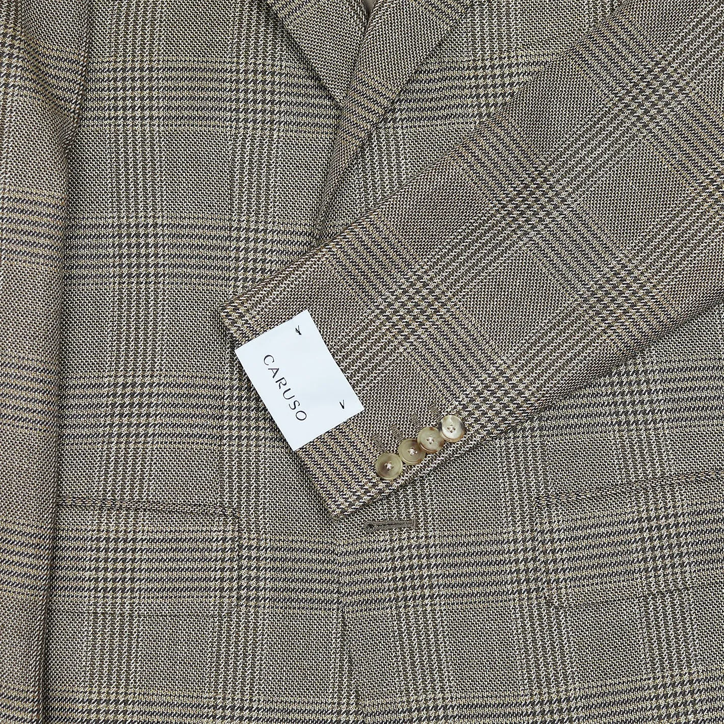 Beige Checked Wool Linen Cotton Silk Blazer